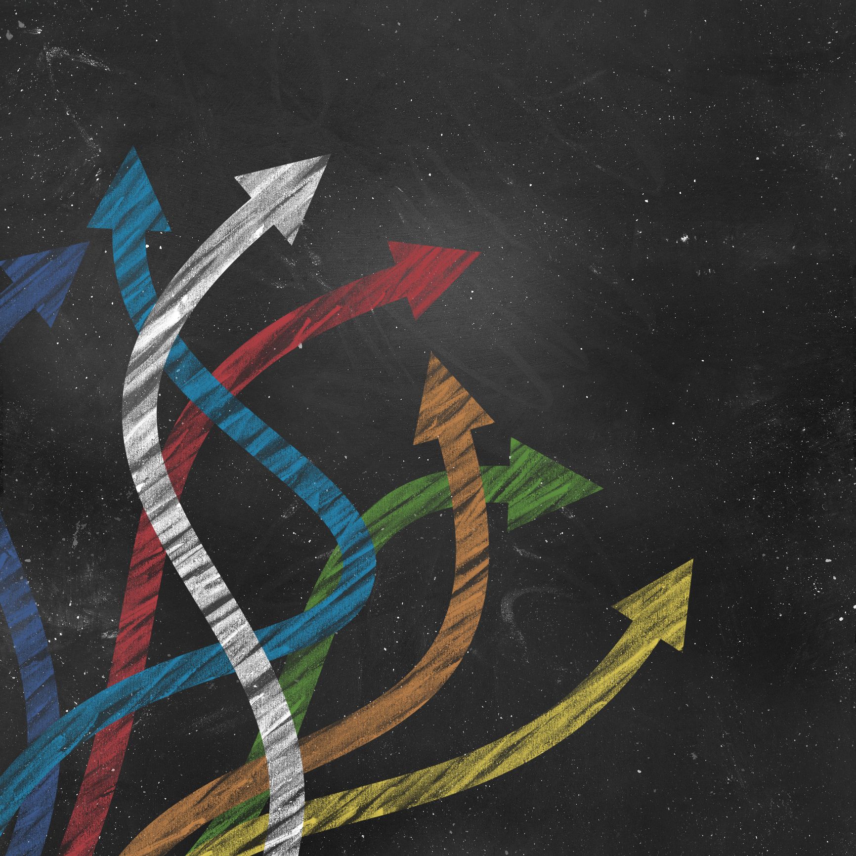 different color arrows showing different paths one might choose